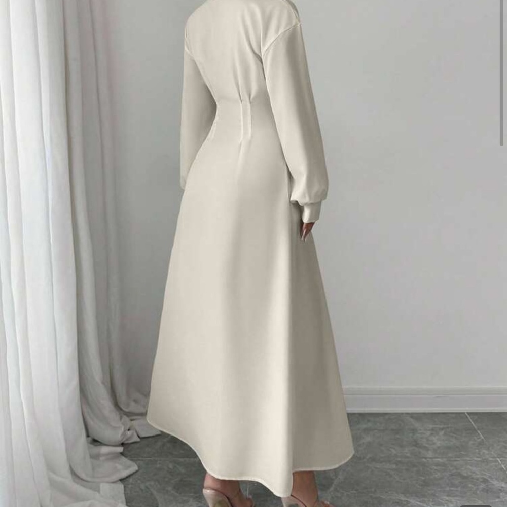 Cream Button-Front Maxi Shirt Dress with Corset Waist - Picture 3 of 4